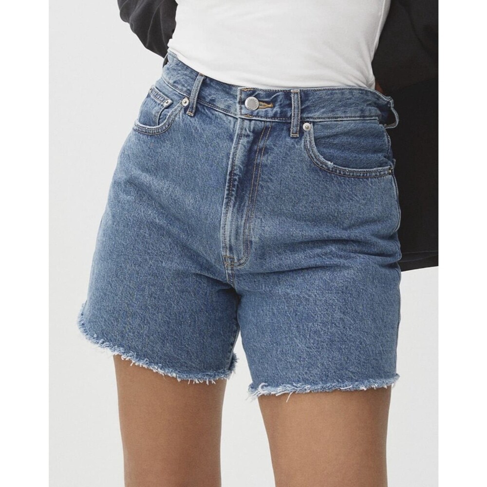 Everlane The A-Line Denim Short Organic Cotton Medium Wash Raw Hem Blue Size 31